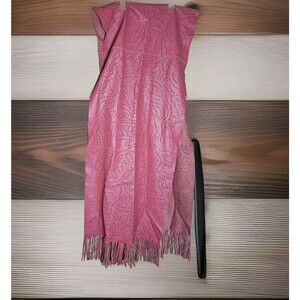 Pink Suede Leather Fringe Tassle Shawl Scarf Laser Cutout Geometric Soft 90" L
